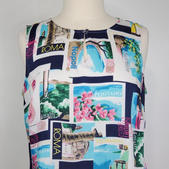 Talbots Petites Multi-Color Vacation Travel Seahorse Postcard Print Top Size LP - Picture 2 of 12